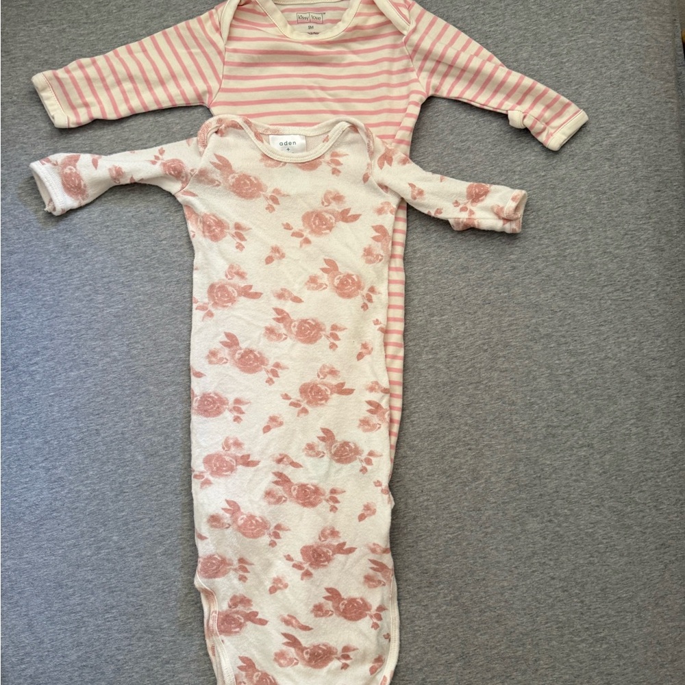 aden + anais Pink Stripe and Floral Infant Gowns (2)